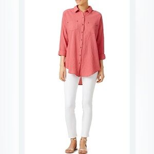Free People Love Her Madly Coral Crepe Long Sleeve Oversized Blouse